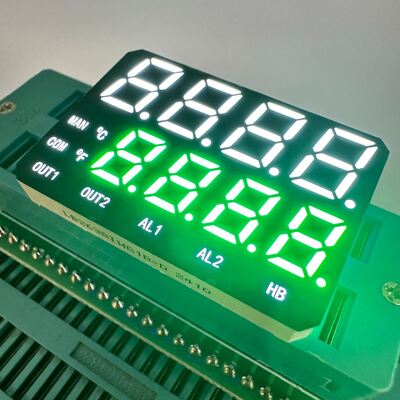 سعر جيد خط مزدوج 4 + 4 أرقام أبيض / أخضر نقي مخصص 7 قطعة شاشة LED الأنود المشترك 26 * 38 مم لمؤشر درجة الحرارة متصل